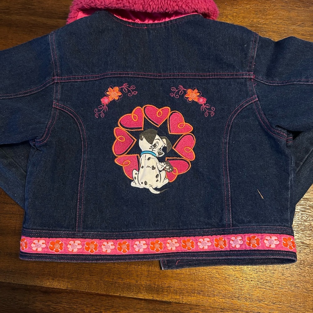 Y2K Vintage Disney 102 Dalmatians Denim Jacket with Pink and Orange Embroidery